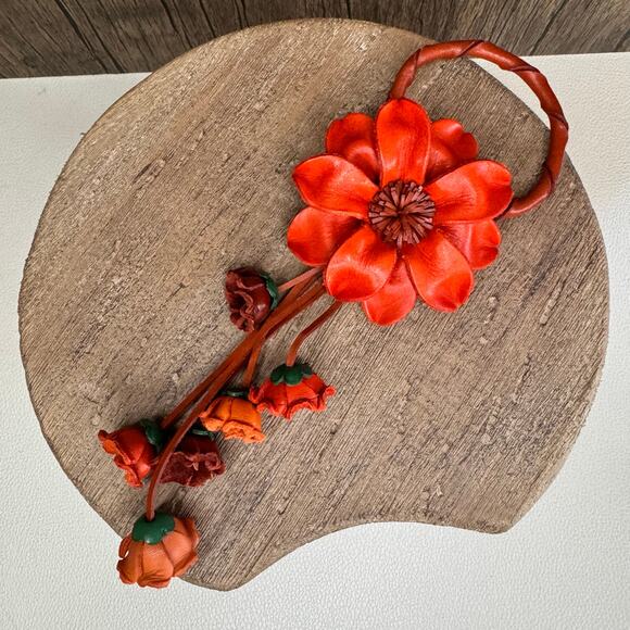 Genuine Leather Bag Charm Leather Purse Accessories Flower Bag Charm NEW - Picture 5 of 8